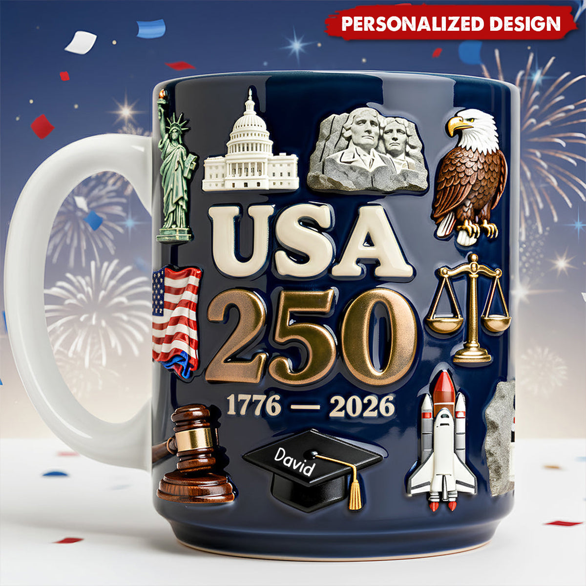 Personalized USA 250th Anniversary Mug - Custom Name Patriotic Gift for History Lovers