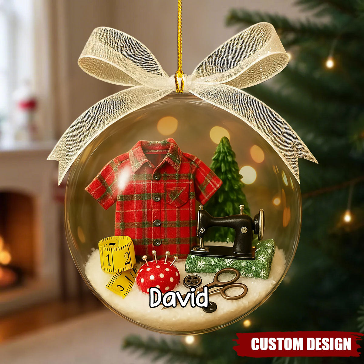 Personalized Sewing Christmas Ornament – Custom Name Gift for Tailors & Seamstresses