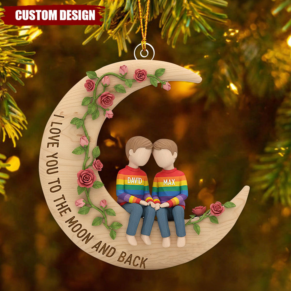Personalized Couple Moon Ornament –Custom Names Christmas Gift
