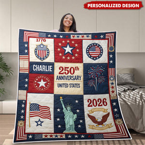 Personalized US 250th Anniversary Blanket -  Custom Name USA Independence Gift
