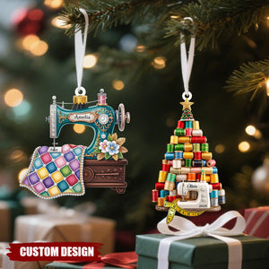 Personalized Vintage Sewing Machine Ornament – Custom Name Quilter Gift