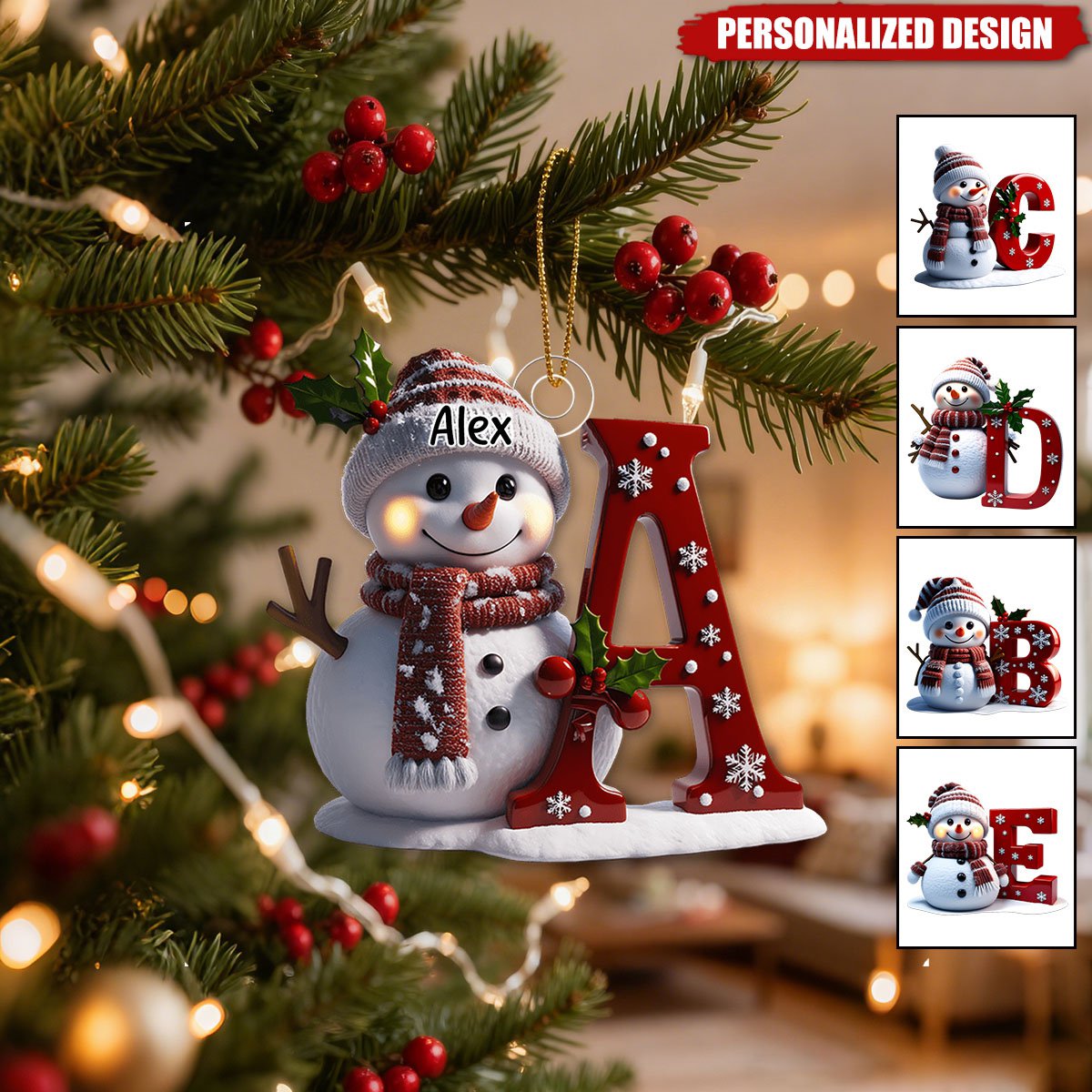 Snowman Initial Christmas Ornament – Add Your Name & Letter