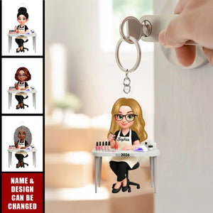 Personalized Nail Technician Keychain – Custom Name Manicurist Gift