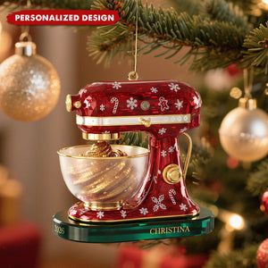 Personalized Red Christmas Stand Mixer Flat Acrylic Ornament - Custom Name & Year