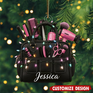 Personalized Hairstylist Tools Christmas Ornament – Custom Name Gift for Hairdressers & Stylists