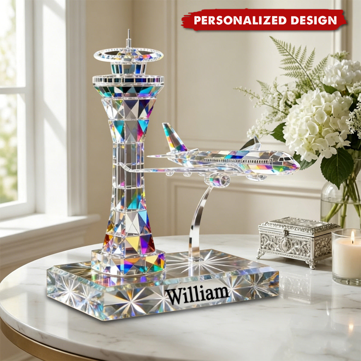 Personalized Acrylic Airplane & Control Tower Keepsake for Aviation Lovers