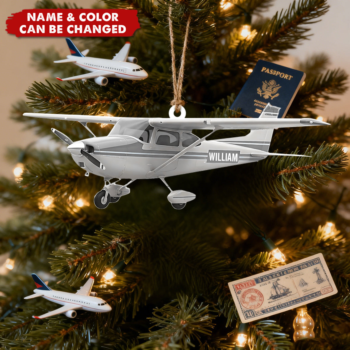 Personalized Airplane Christmas Ornament – Pilot Gift, Aviation Lover Decor