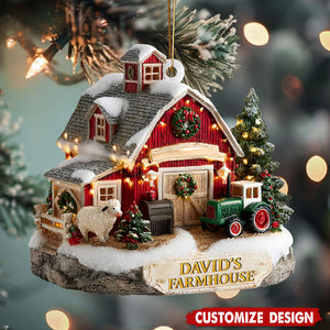 Custom Farmhouse Christmas Ornament – Personalized Barn, Tractor & Name Gift