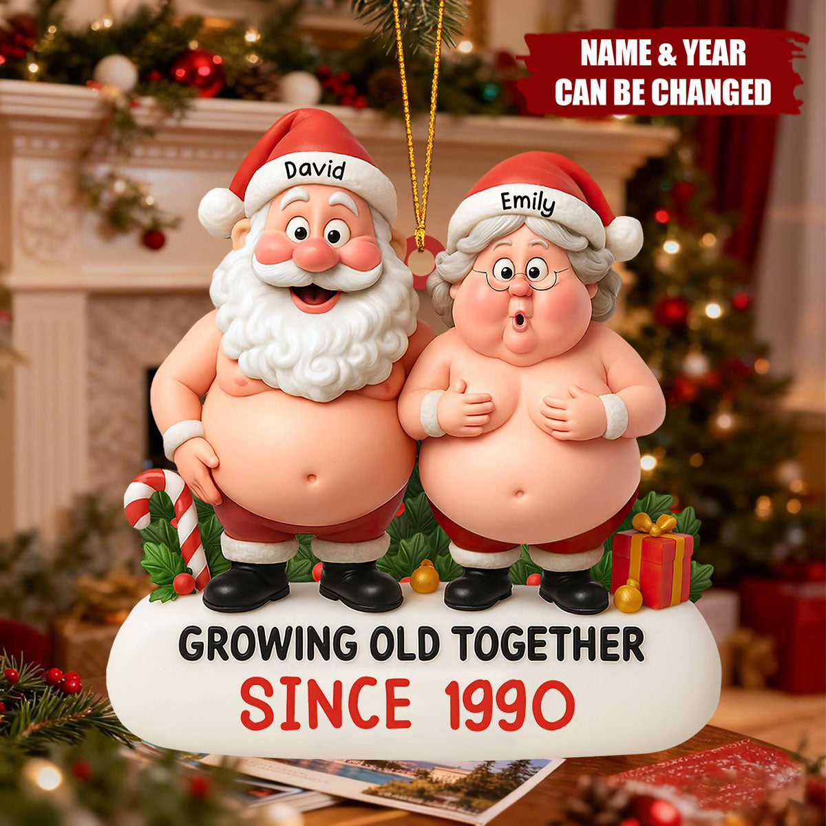 Personalized Santa & Mrs. Claus Couple Ornament – Custom Names & Year