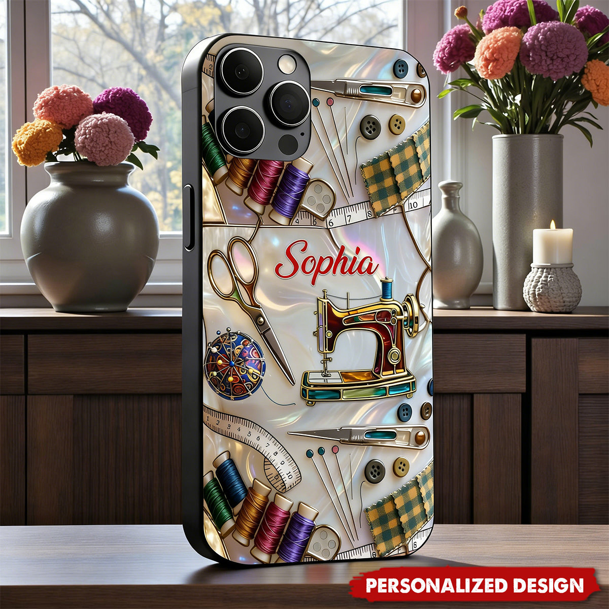 Personalized Sewing Phone Case – Custom Name Gift For Craft Lover
