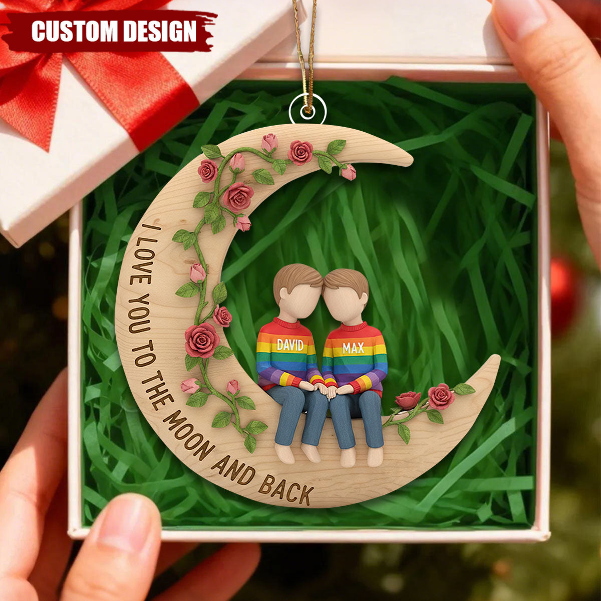 Personalized Couple Moon Ornament –Custom Names Christmas Gift