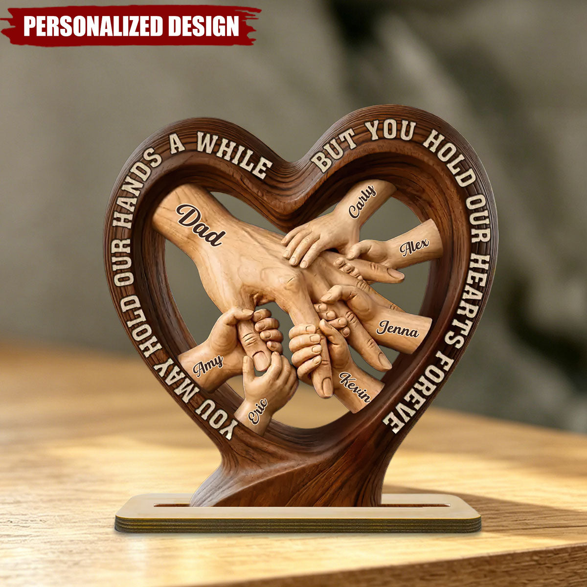Personalized Father’s Day Dad Heart Plaque,-Custom Kids Names Hand-in-Hand