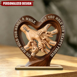 Personalized Father’s Day Dad Heart Plaque,-Custom Kids Names Hand-in-Hand
