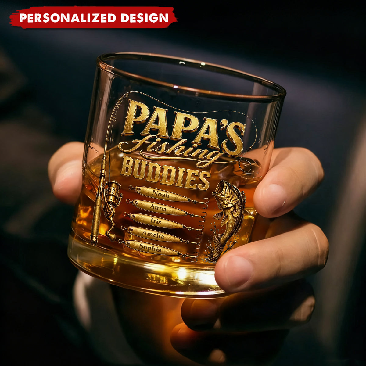 Personalized “ Fishing Buddies” Whiskey Glass - Custom Names Fishing Keepsake