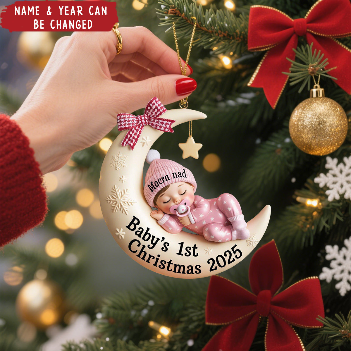 Personalized Baby’s 1st Christmas Moon Ornament – Custom Name & Year