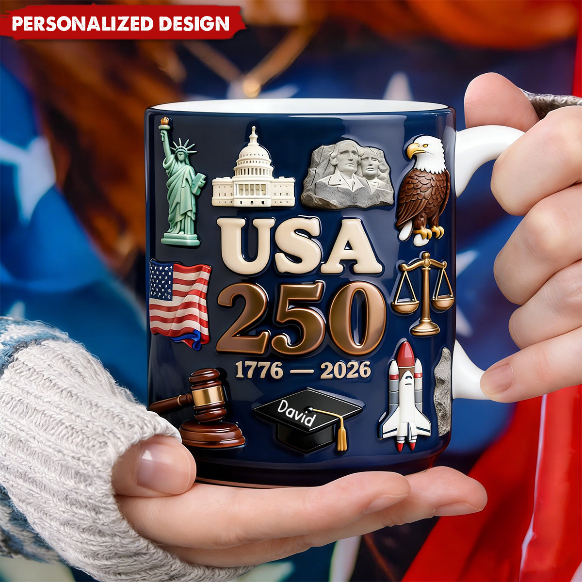 Personalized USA 250th Anniversary Mug - Custom Name Patriotic Gift for History Lovers