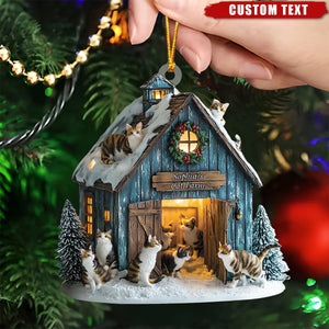 Personalized Cat Barn Christmas Ornament – Custom Text Gift for Cat Lovers