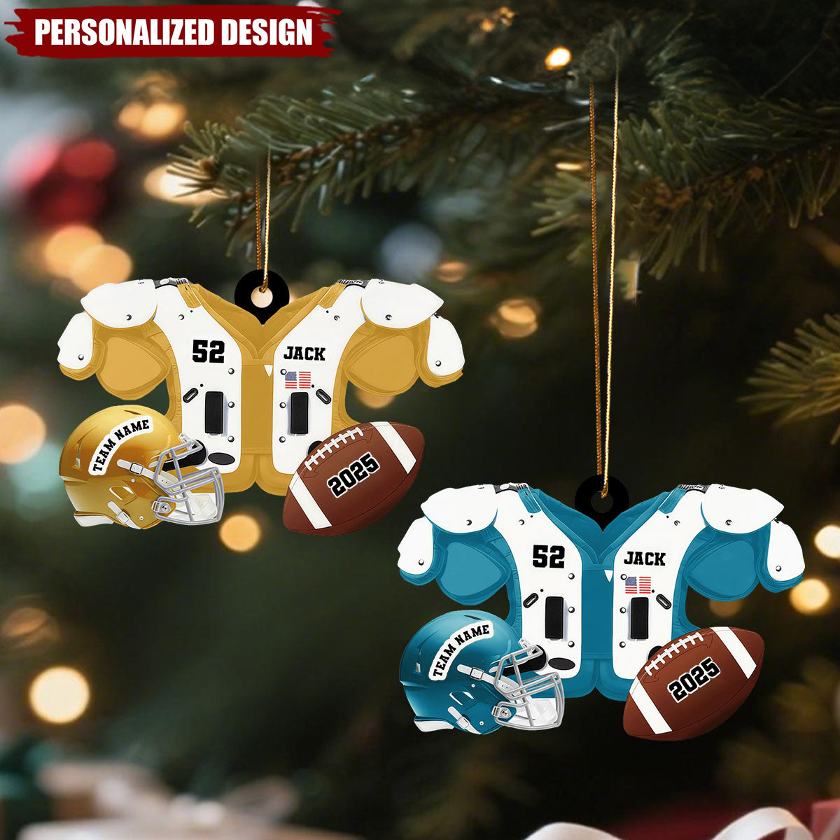 Football Christmas Ornament 2025 – Personalized Name, Team & Number