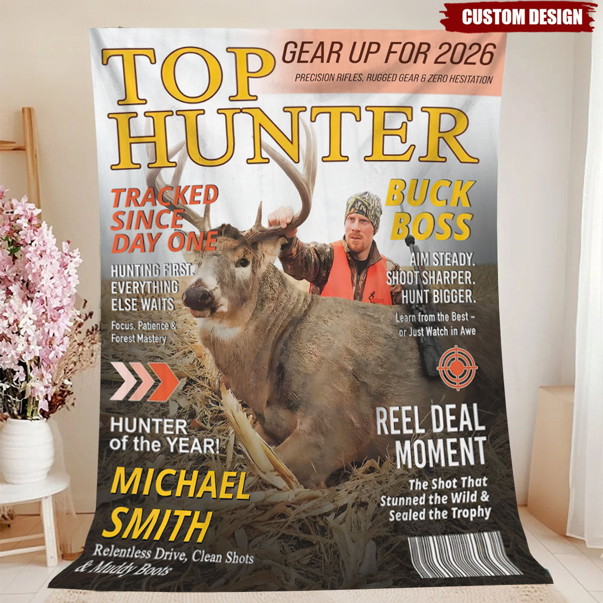 Custom “Top Hunter” Magazine Cover Blanket – Personalized Hunting Gift