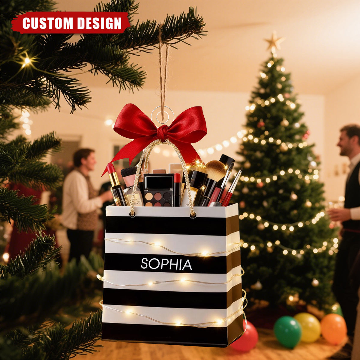 Personalized Makeup Bag Christmas Ornament – Custom Name Beauty Lover Gift