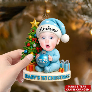 Baby’s First Christmas Ornament 2025 – Custom Face & Name Keepsake