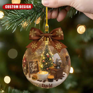 Personalized Coffee Shop Christmas Ornament – Custom Name Barista Gift