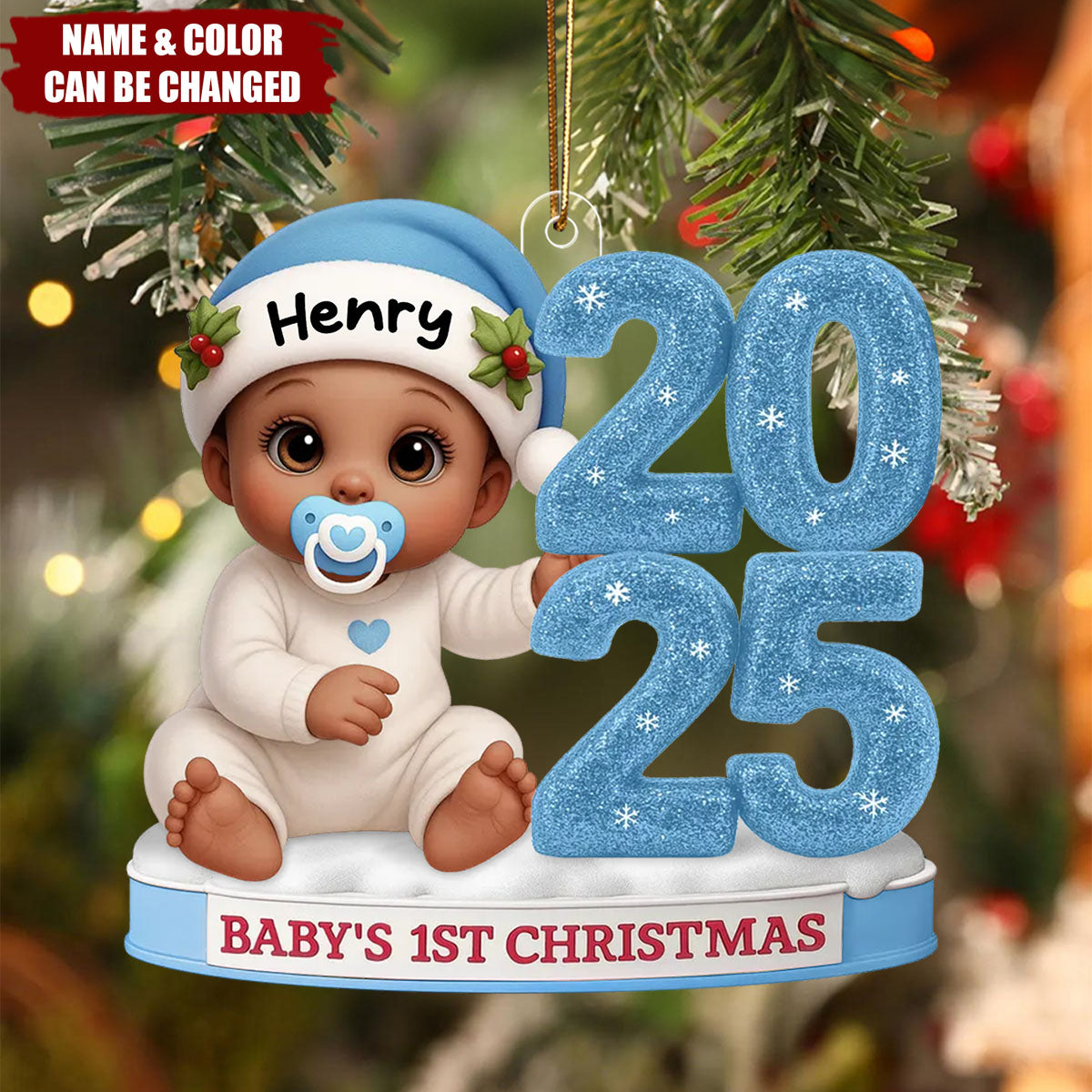 Baby’s First Christmas Ornament 2025 – Customizable Name & Color Design