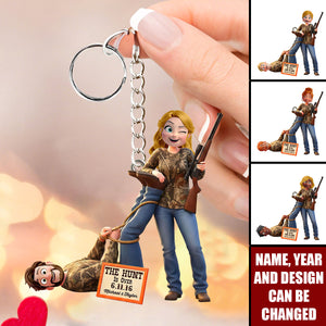 Personalized Couple Hunting Keychain – Custom Name & Date Funny Engagement Gift