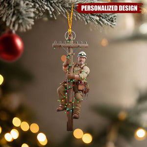 Electric Lineman Ornament with Custom Face – Unique Christmas Gift for Utility Workers
