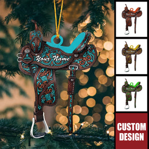 Custom Western Saddle Ornament – Personalized Name Christmas Horse Lover Gift