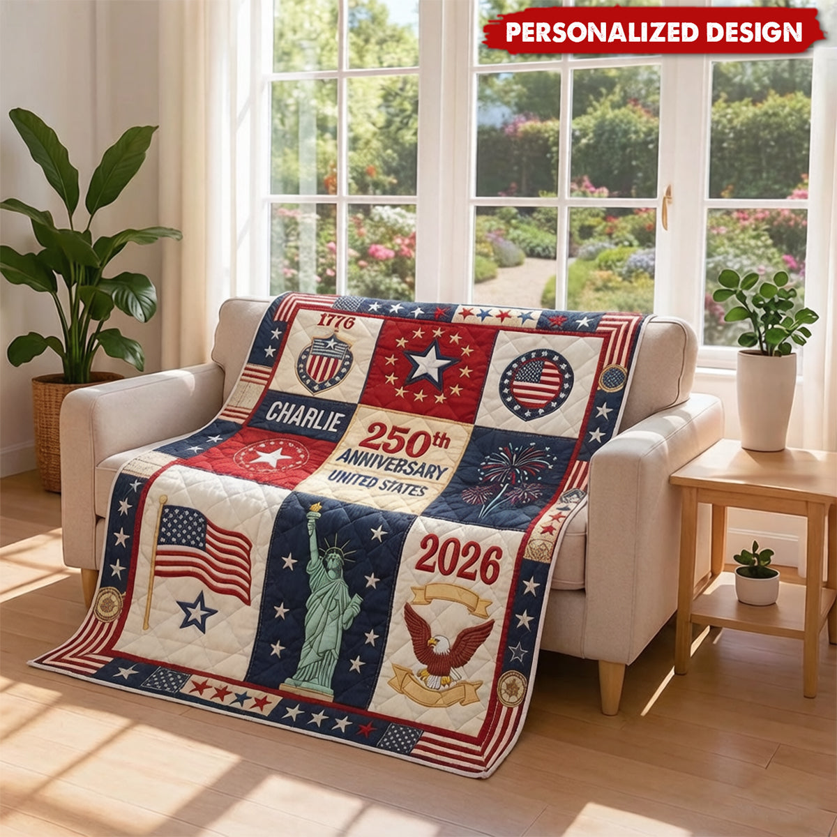 Personalized US 250th Anniversary Blanket -  Custom Name USA Independence Gift