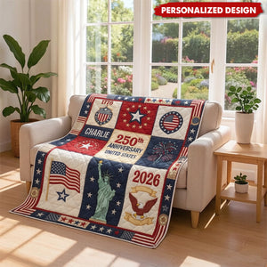 Personalized US 250th Anniversary Blanket -  Custom Name USA Independence Gift