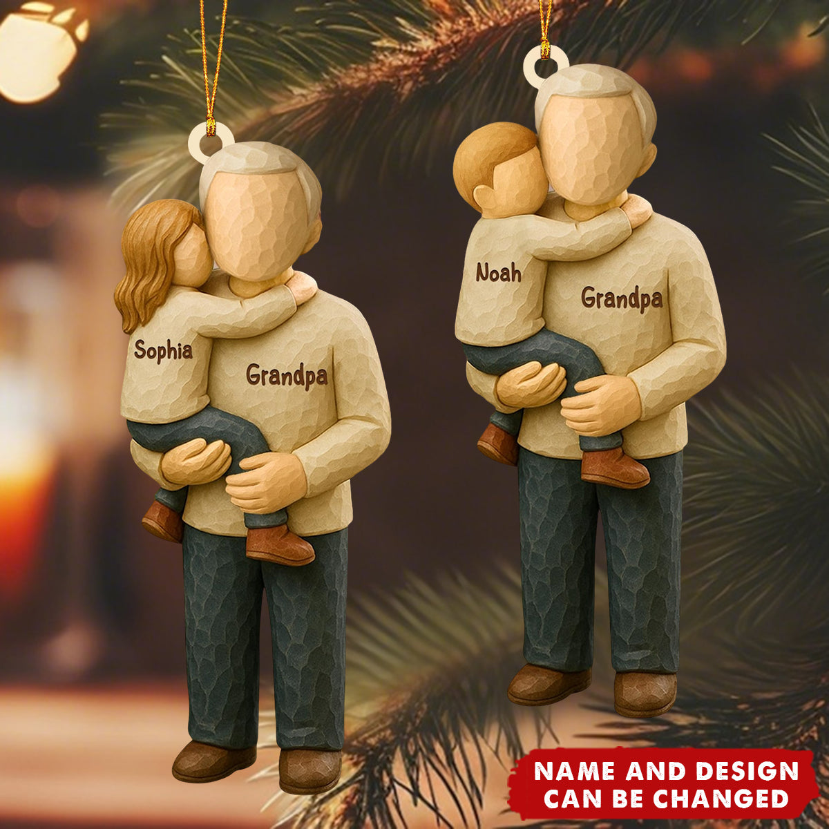 Personalized Grandpa & Child Hug Ornament – Custom Names & Figure Styles