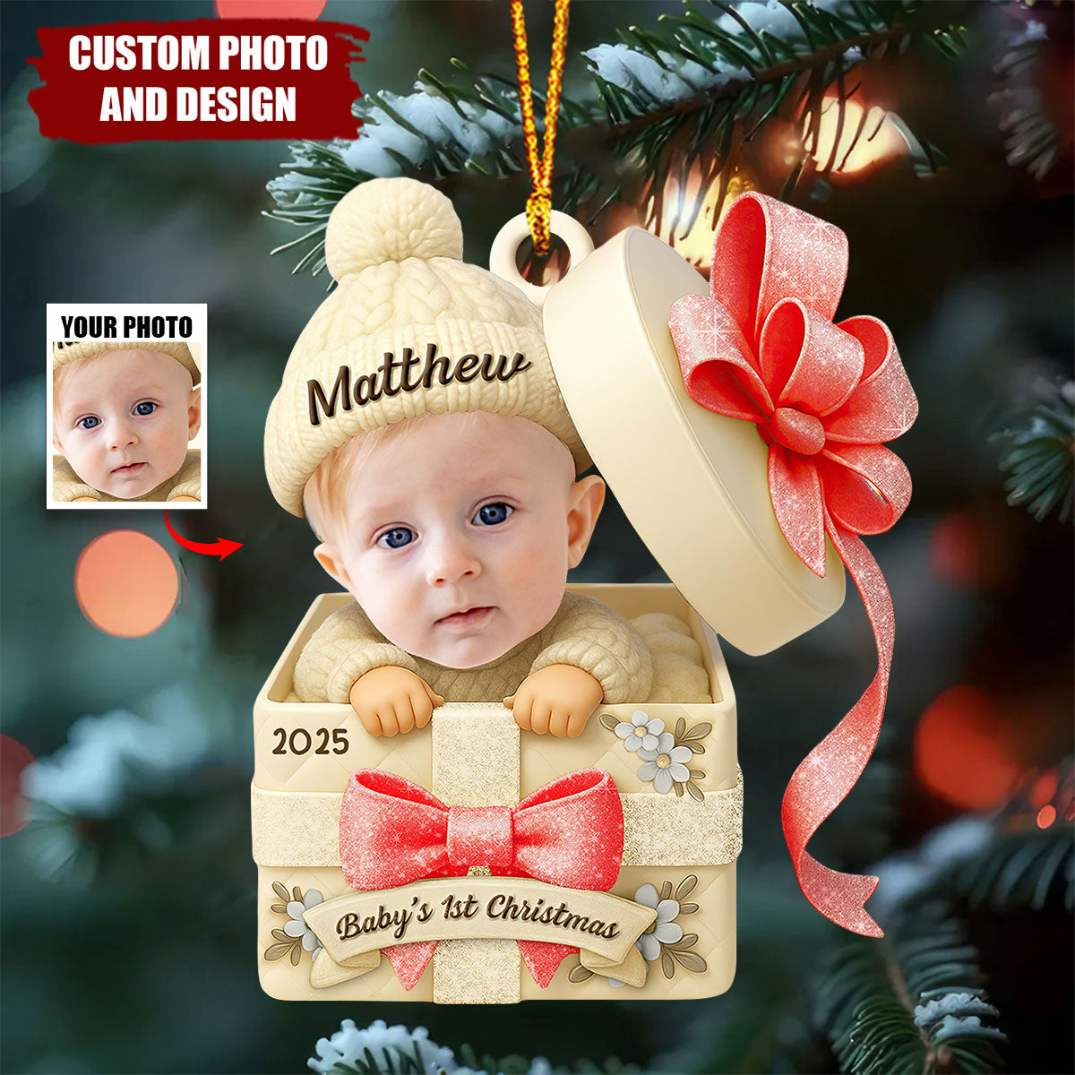 Personalized Baby's 1st Christmas Gift Box Ornament