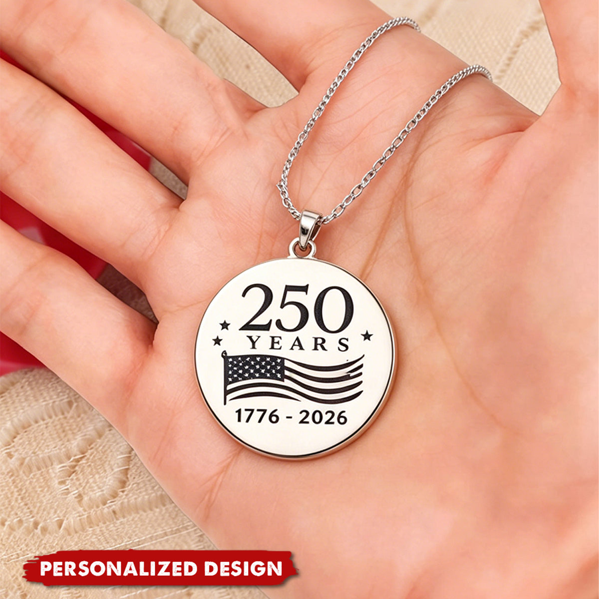 America 250 Years Stainless Steel Necklace -Custom Name