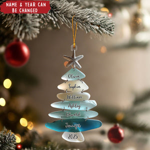 Personalized Sea Glass Family Ornament - Custom Names & Year