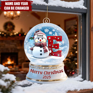 Personalized Snowman Initial Snow Globe Ornament – Custom Name & Year Christmas Gift