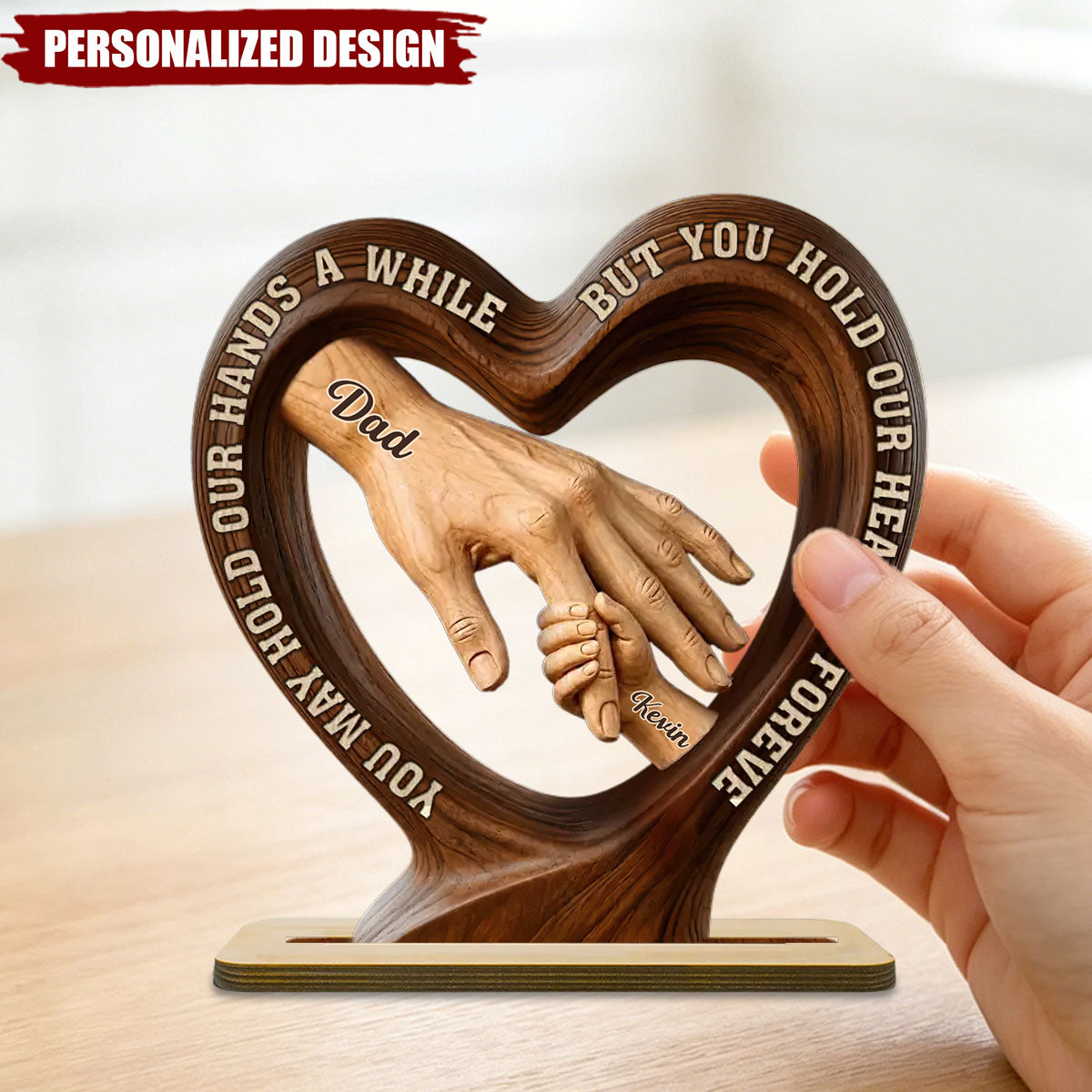 Personalized Father’s Day Dad Heart Plaque,-Custom Kids Names Hand-in-Hand