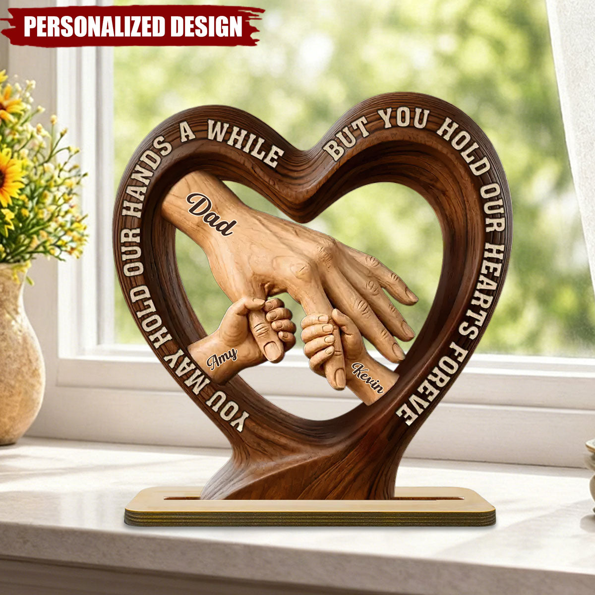 Personalized Father’s Day Dad Heart Plaque,-Custom Kids Names Hand-in-Hand
