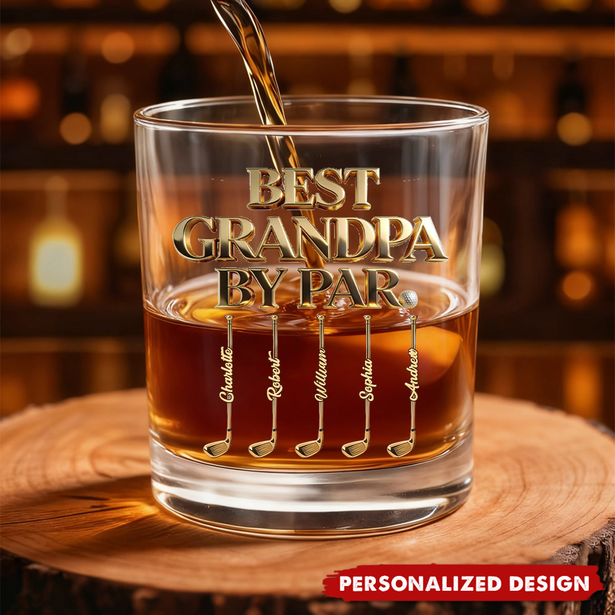 Personalized Best Dad By Par Golf Whiskey Glass - Father’s Day Golf Gift for Papa Grandpa