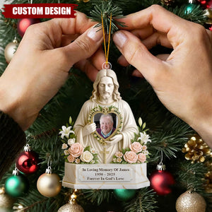 Personalized Jesus Memorial Ornament – Custom Photo Keepsake “Forever in God’s Love”