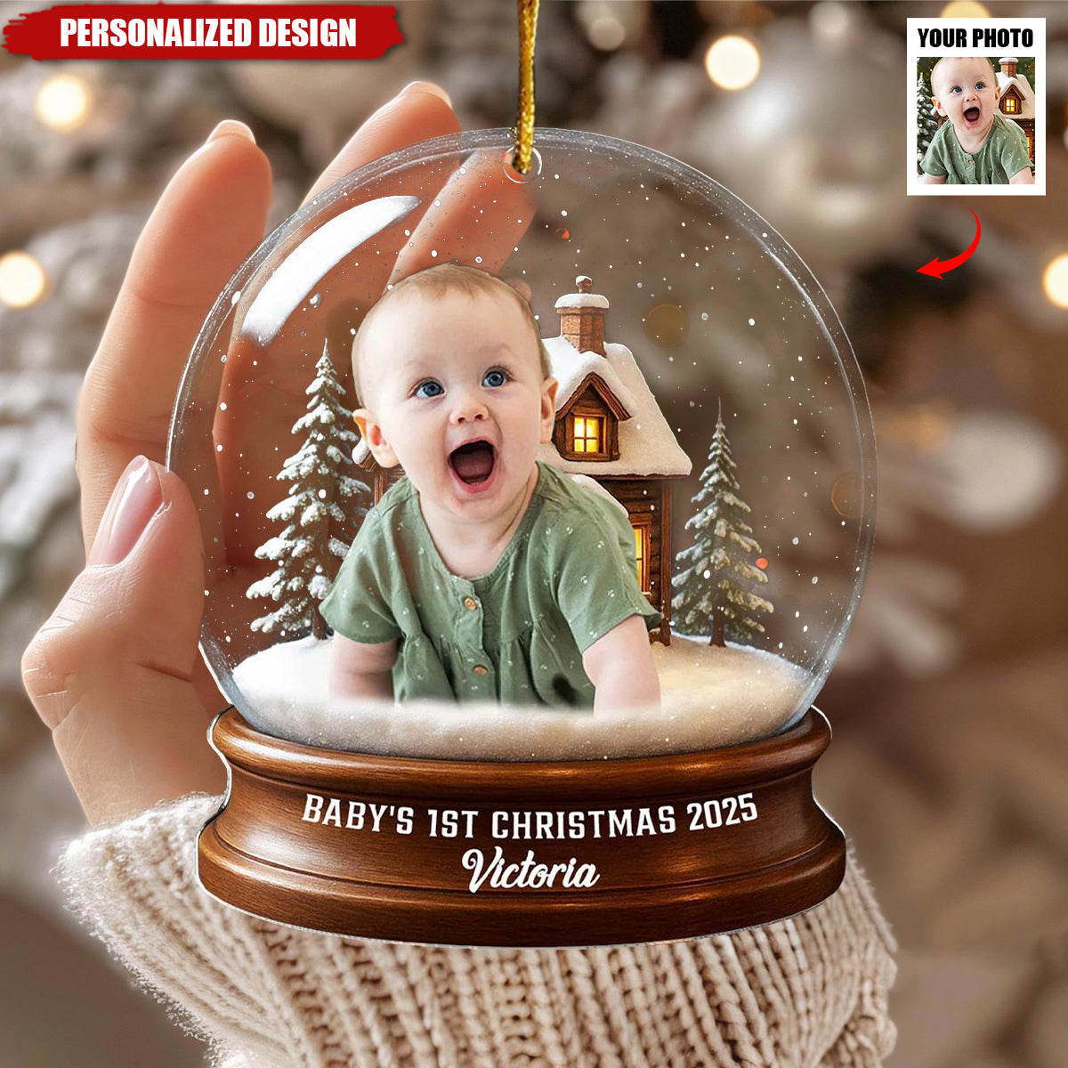 Personalized Baby Christmas Ornament - Custom Face & Name Keepsake Gift