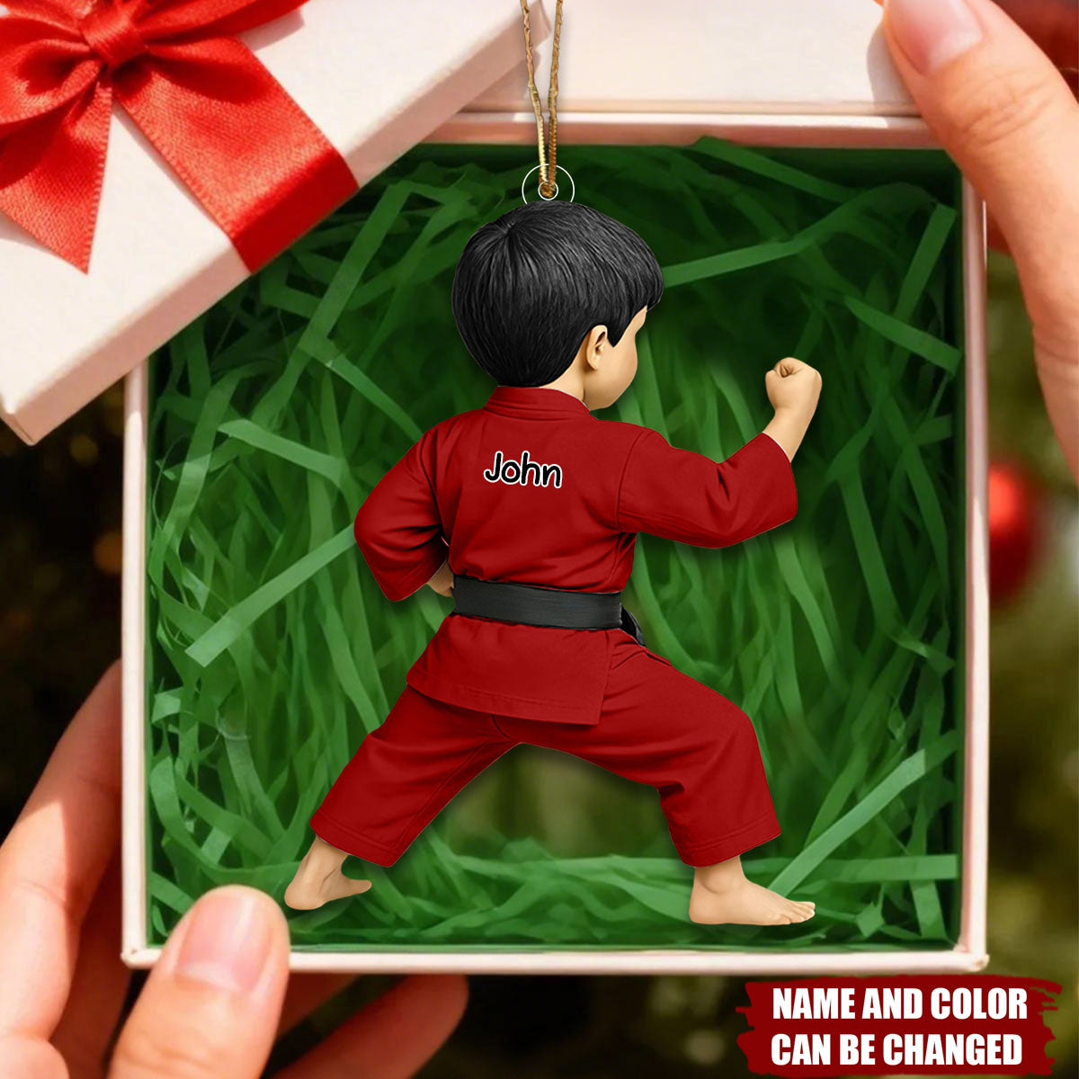 Personalized Taekwondo Christmas Ornament– Custom Name & Uniform Color