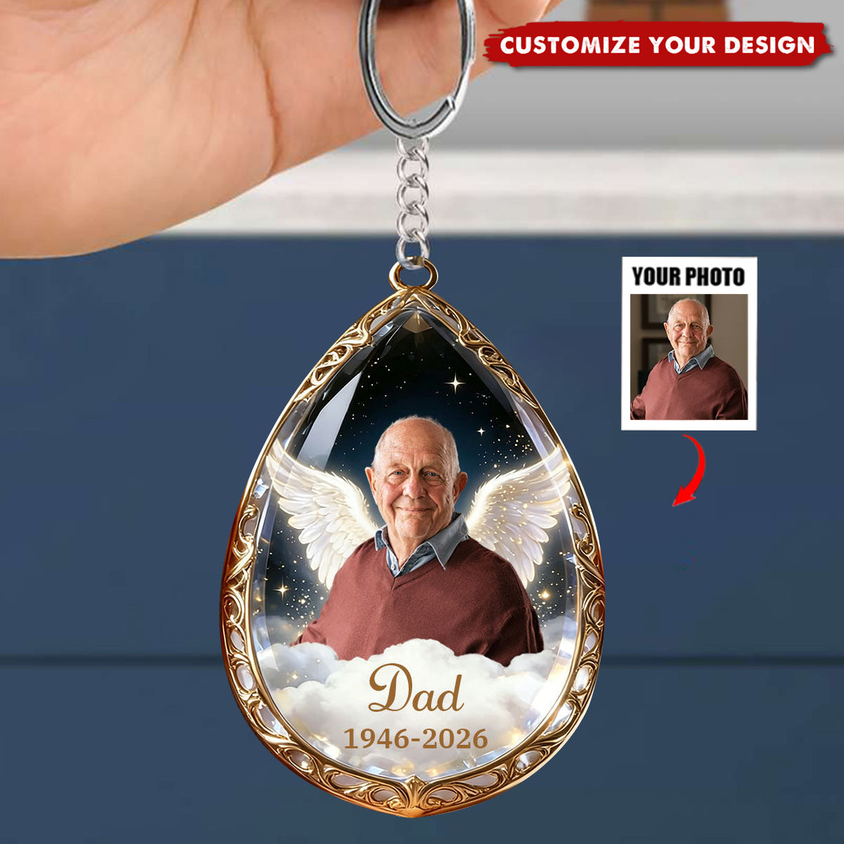 In Loving Memory-Personalized Photo Angel Wings Keychain
