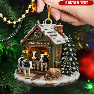 Custom Dairy Farm Christmas Ornament – Personalized Barn with Cows