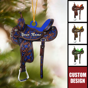 Custom Western Saddle Ornament – Personalized Name Christmas Horse Lover Gift