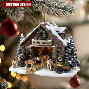 Rustic Personalized Horse Farm Christmas Ornament – Custom Barn Décor for Horse Lovers