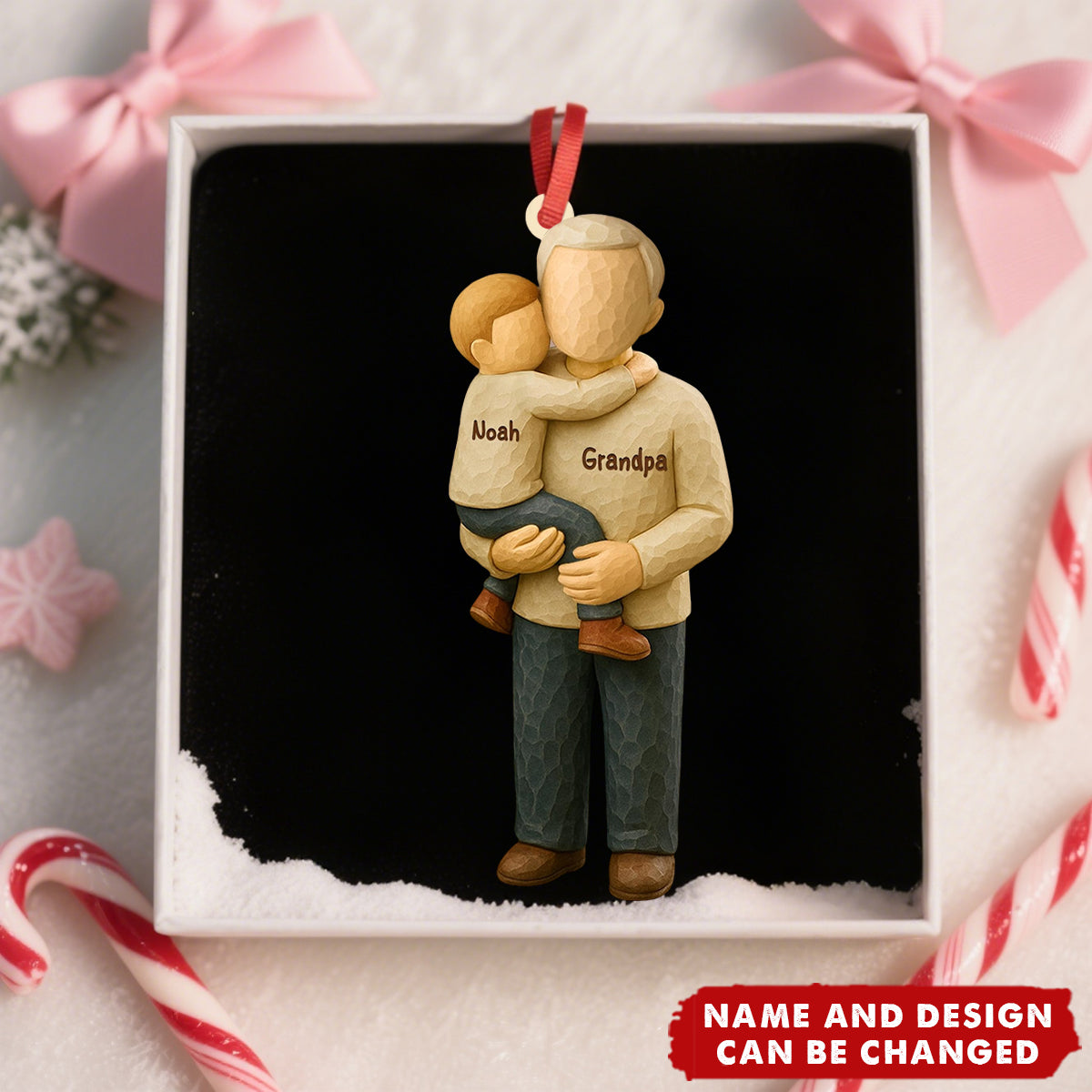 Personalized Grandpa & Child Hug Ornament – Custom Names & Figure Styles