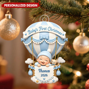Personalized Baby’s First Christmas Hot Air Balloon Acrylic Ornament- Custom Baby Name & Year