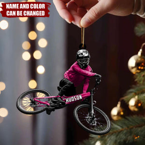 Personalized Mountain Biker Christmas Ornament – Custom Name & Color MTB Rider Gift